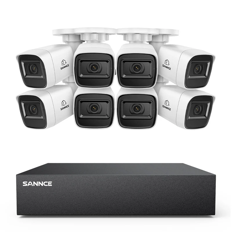 8 Channel 5MP Wired Security Camera System - Hybrid DVR, 8pcs 2MP Bullet Cameras, Outdoor & Indoor, Smart Motion Detection, Remote Access