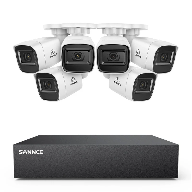 8 Channel 5MP Wired Security Camera System - Hybrid DVR, 6pcs 2MP Bullet Cameras, Outdoor & Indoor, Smart Motion Detection, Remote Access