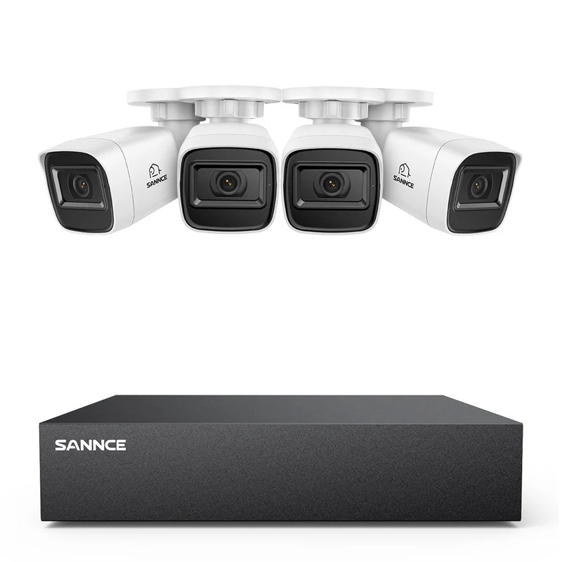 8 Channel 5MP Wired Security Camera System - Hybrid DVR, 4pcs 2MP Bullet Cameras, Outdoor & Indoor, Smart Motion Detection, Remote Access