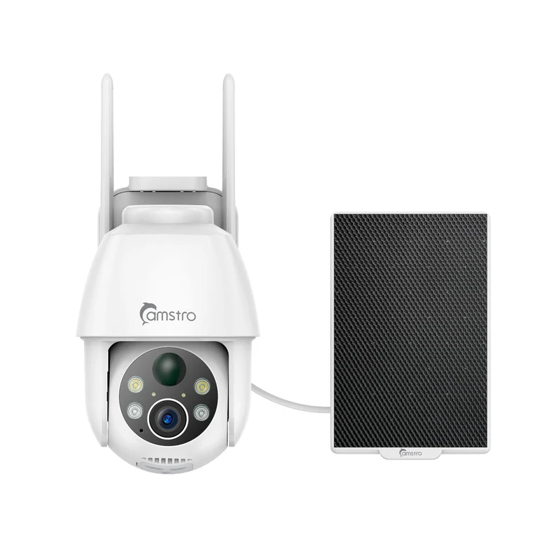 Certified Refurbished Camstro 3MP Outdoor Solar Powered Battery Security IP Cameras, 5200mAh Rechargeable Battery, 130° Ultra Wide Angle, Color Night Vision, Human & Vehicle Smart Detection, Two-Way Audio, Works with Alexa & Google