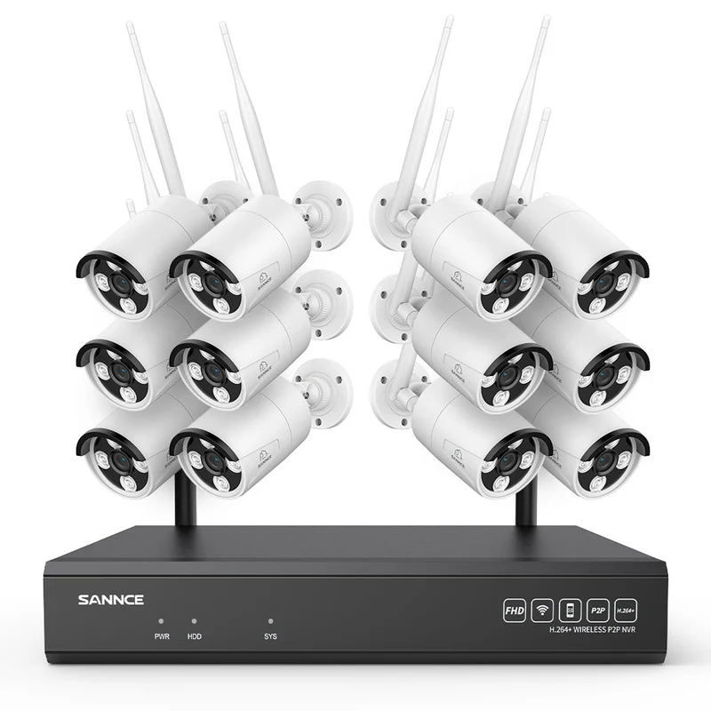 4K 16-Channel Wireless Security Camera System, 8MP NVR, 8MP WiFi 12 Pcs IP Cameras, Two-Way Audio, IP66 Waterproof, Smart AI Human Detection, Work With Alexa