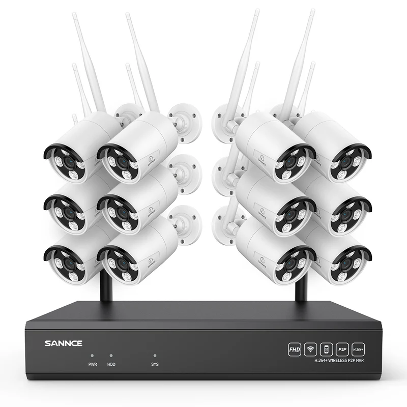 3MP 16-Channel Wireless Security Camera System, 8MP NVR, 3MP WiFi 12 Pcs IP Cameras, Two-Way Audio, IP66 Waterproof, Smart AI Human Detection, Work With Alexa