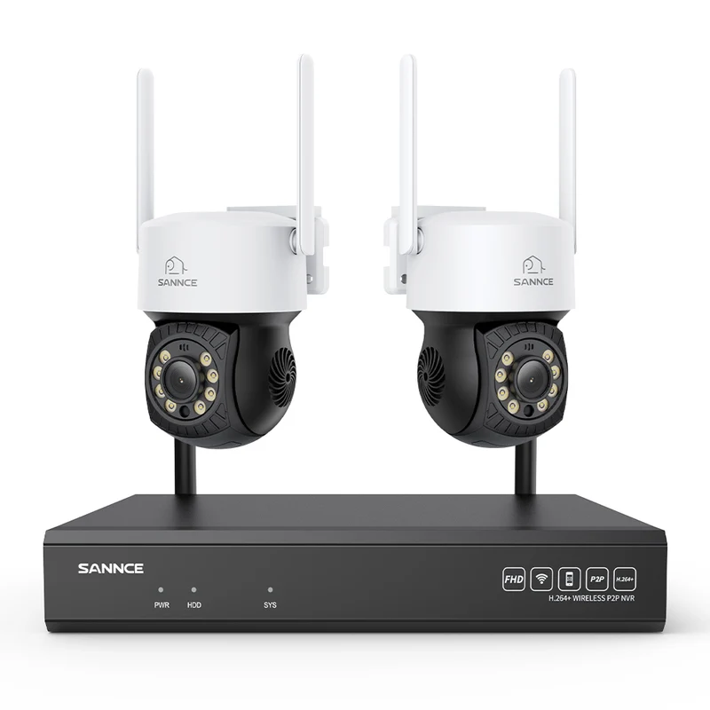 3MP 16-Channel Wireless CCTV PT Camera System, 8MP NVR, 3MP Pan & Tilt 2Pcs WiFi IP Cameras, Audio Recording, AI Human Detection, Work With Alexa