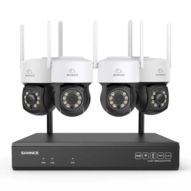 5MP 16-Channel Wireless CCTV PT Camera System, 8MP NVR, 5MP Pan & Tilt 4Pcs WiFi IP Cameras, Audio Recording, AI Human Detection, Work With Alexa