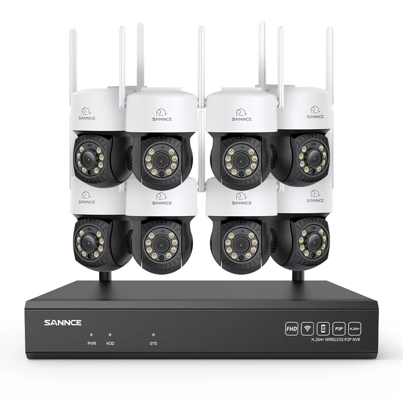 3MP 16-Channel Wireless CCTV PT Camera System, 8MP NVR, 3MP Pan & Tilt 8Pcs WiFi IP Cameras, Audio Recording, AI Human Detection, Work With Alexa