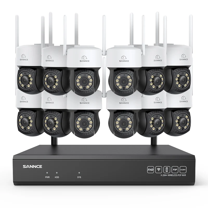 3MP 16-Channel Wireless CCTV PT Camera System, 8MP NVR, 3MP Pan & Tilt 12Pcs WiFi IP Cameras, Audio Recording, AI Human Detection, Work With Alexa