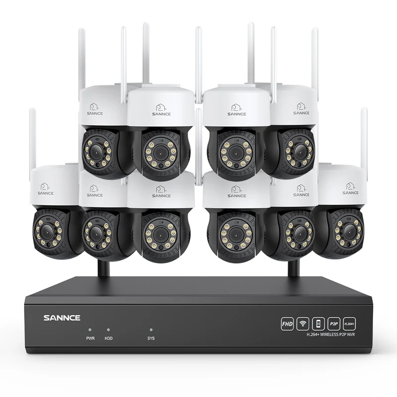 3MP 16-Channel Wireless CCTV PT Camera System, 8MP NVR, 3MP Pan & Tilt 10Pcs WiFi IP Cameras, Audio Recording, AI Human Detection, Work With Alexa