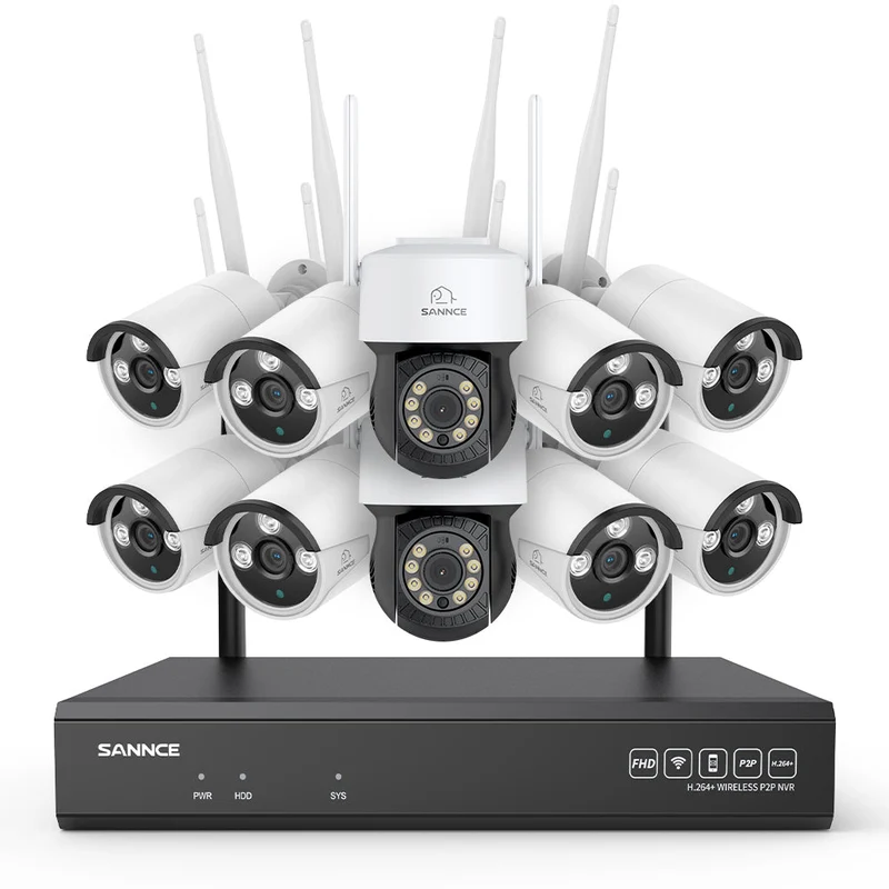 3MP 16-Channel Wireless CCTV PT & Bullet Camera System, 8MP NVR, 3MP Pan & Tilt WiFi IP Cameras, Audio Recording, AI Human Detection, Work With Alexa (2xPT Camera, 8xBullet Camera and 8MP 16CH NVR)