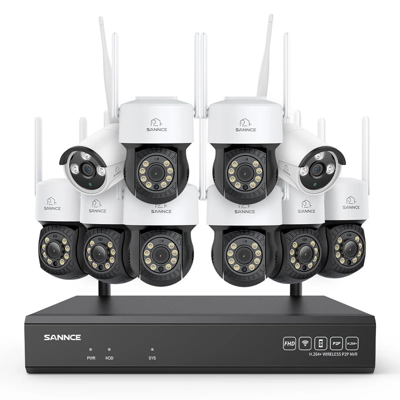 3MP 16-Channel Wireless CCTV PT & Bullet Camera System, 8MP NVR, 3MP Pan & Tilt WiFi IP Cameras, Audio Recording, AI Human Detection, Work With Alexa (8xPT Camera, 2xBullet Camera and 8MP 16CH NVR)
