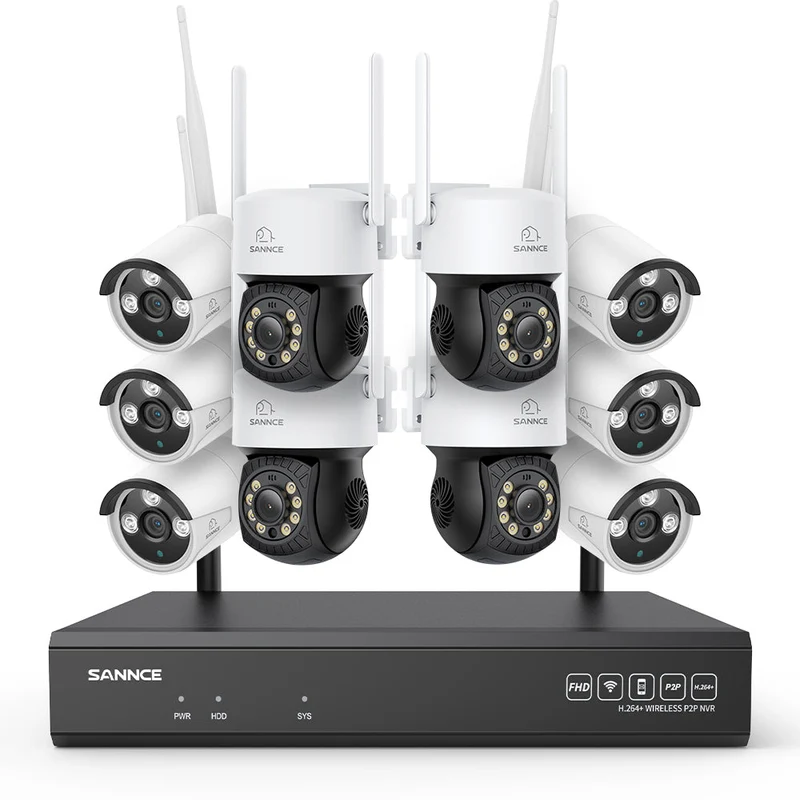 3MP 16-Channel Wireless CCTV PT & Bullet Camera System, 8MP NVR, 3MP Pan & Tilt WiFi IP Cameras, Audio Recording, AI Human Detection, Work With Alexa (4xPT Camera, 6xBullet Camera and 8MP 16CH NVR)