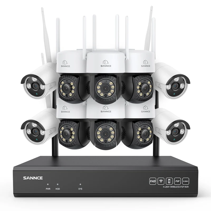 3MP 16-Channel Wireless CCTV PT & Bullet Camera System, 8MP NVR, 3MP Pan & Tilt WiFi IP Cameras, Audio Recording, AI Human Detection, Work With Alexa (6xPT Camera, 4xBullet Camera and 8MP 16CH NVR)