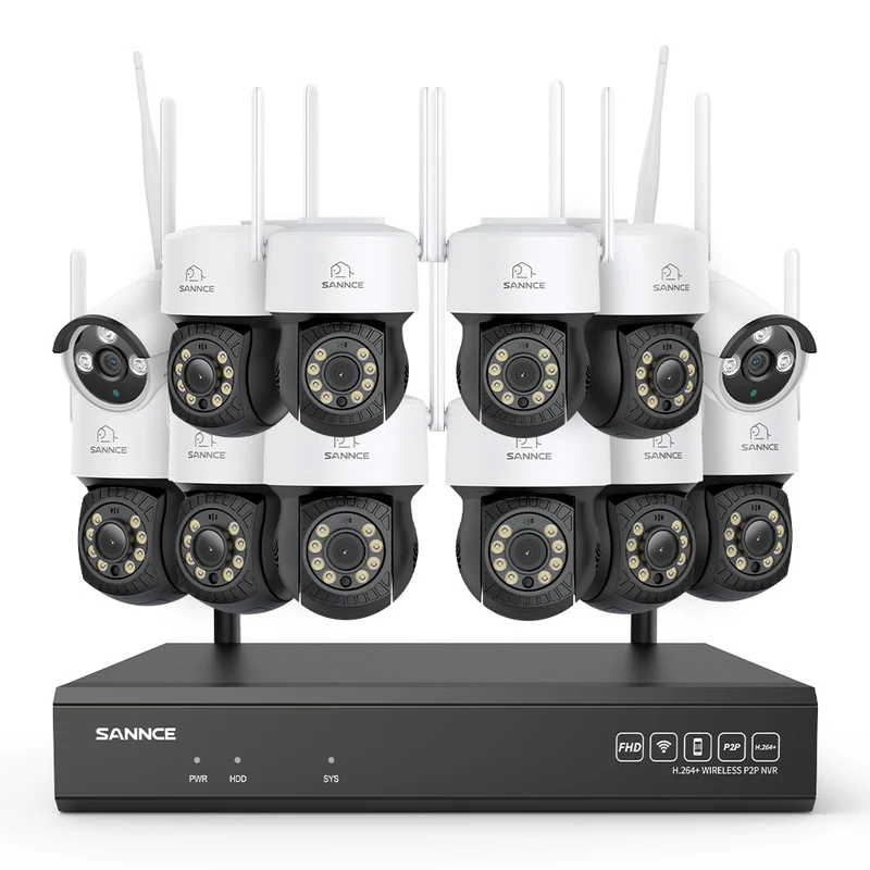 3MP 16-Channel Wireless CCTV PT & Bullet Camera System, 8MP NVR, 3MP Pan & Tilt WiFi IP Cameras, Audio Recording, AI Human Detection, Work With Alexa (10xPT Camera, 2xBullet Camera and 8MP 16CH NVR)