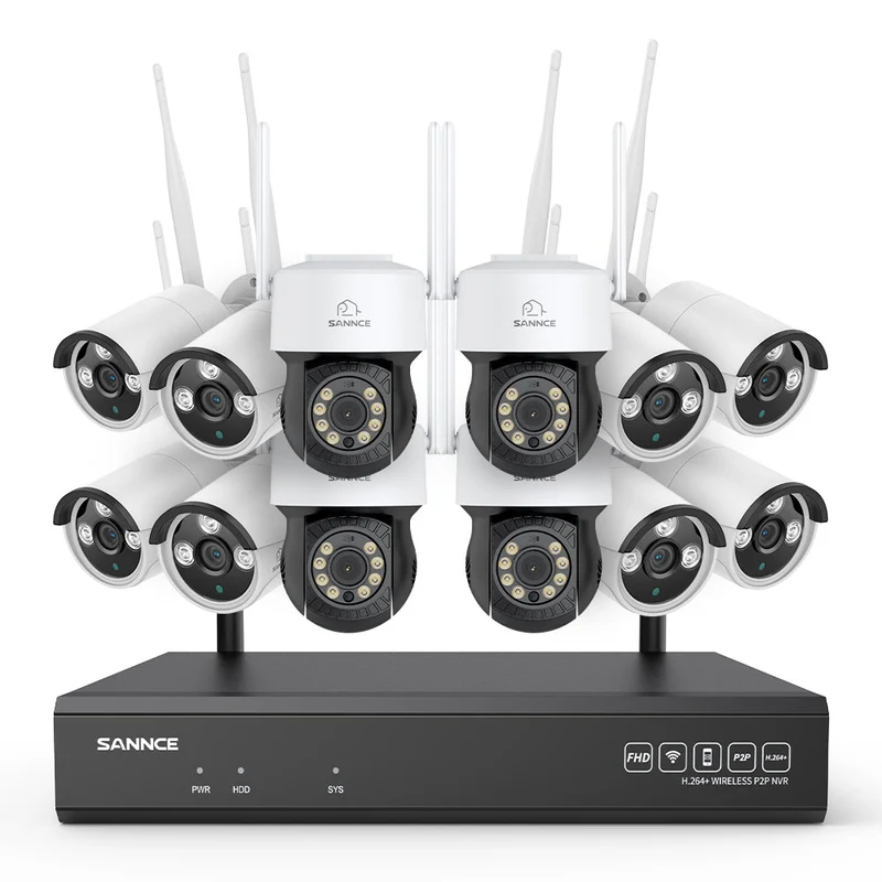 3MP 16-Channel Wireless CCTV PT & Bullet Camera System, 8MP NVR, 3MP Pan & Tilt WiFi IP Cameras, Audio Recording, AI Human Detection, Work With Alexa (4xPT Camera, 8xBullet Camera and 8MP 16CH NVR)