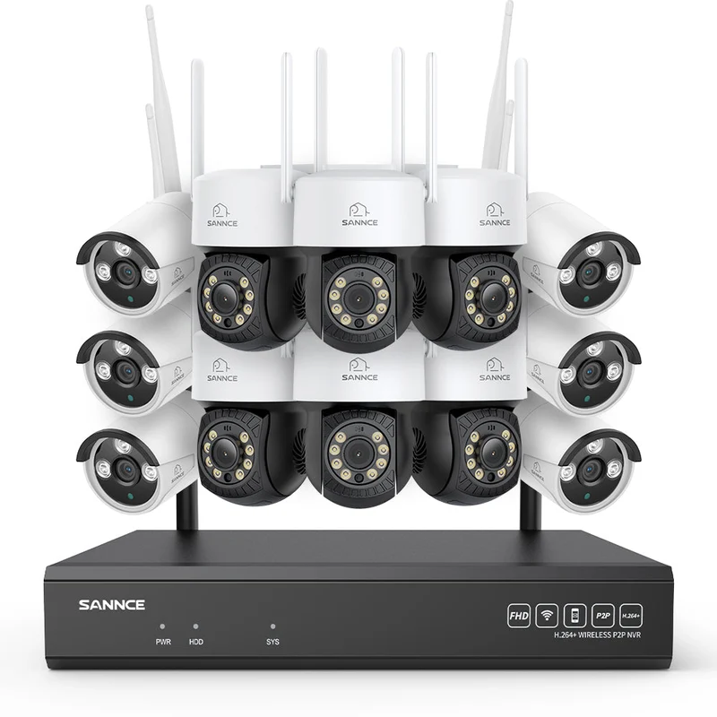 3MP 16-Channel Wireless CCTV PT & Bullet Camera System, 8MP NVR, 3MP Pan & Tilt WiFi IP Cameras, Audio Recording, AI Human Detection, Work With Alexa (6xPT Camera, 6xBullet Camera and 8MP 16CH NVR)