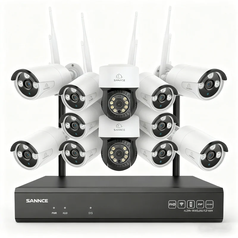 5MP 16-Channel Wireless CCTV PT Camera System, 8MP NVR, 5MP Pan & Tilt WiFi IP Cameras, Audio Recording, AI Human Detection, Work With Alexa (2xPT Camera, 10xBullet Camera and 8MP 16CH NVR)