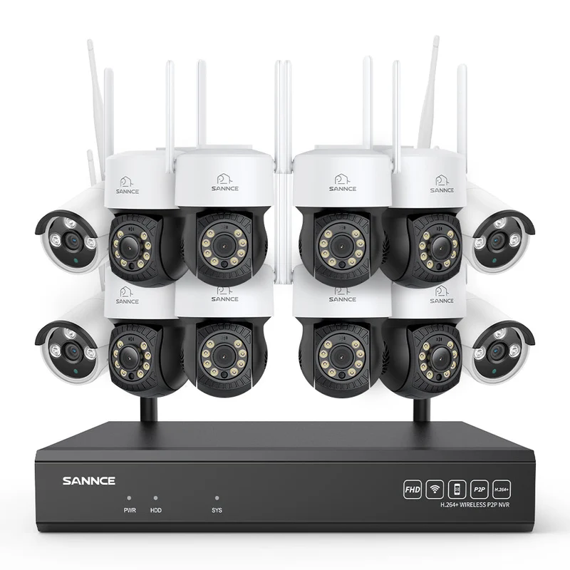 5MP 16-Channel Wireless CCTV PT Camera System, 8MP NVR, 5MP Pan & Tilt WiFi IP Cameras, Audio Recording, AI Human Detection, Work With Alexa (8xPT Camera, 4xBullet Camera and 8MP 16CH NVR)