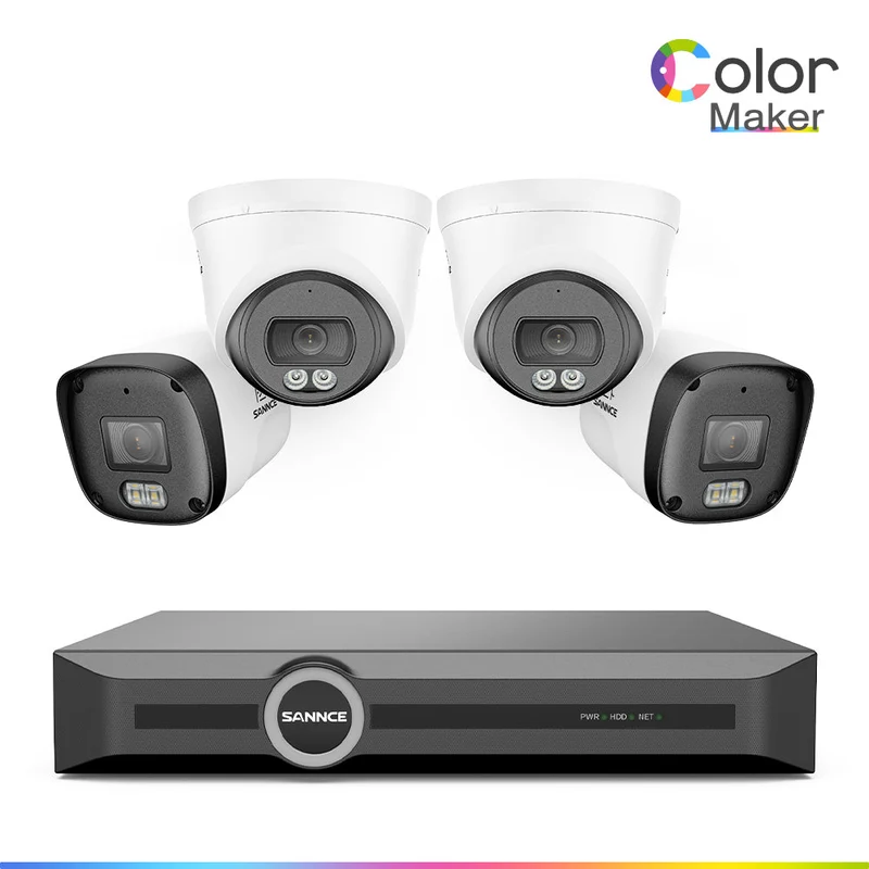 3MP 8-Channel PoE Security Camera System with 6MP NVR, F1.0 Full Color Night Vision, 4Pcs 2K Cameras, AI Human & Vehicle Detection, S+265