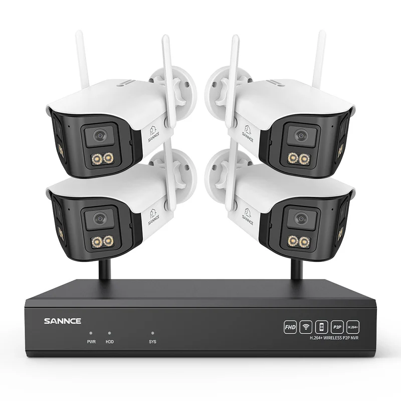 4MP 16-Channel Wireless Security Camera System, 8MP NVR, 4PCS Dual-Lens WiFi Cameras, 170° Ultra-Wide Angle, Full-Color Night Vision, Two-Way Audio, AI Human Detection, Alexa Compatible