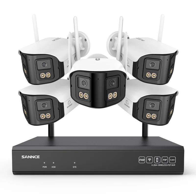 4MP 16-Channel Wireless Security Camera System, 8MP NVR, 5PCS Dual-Lens WiFi Cameras, 170° Wide View, Color Night Vision, AI Detection, Alexa
