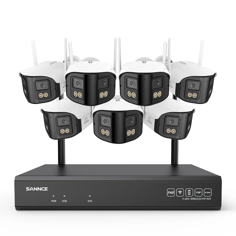 4MP 16-Channel Wireless Security Camera System, 8MP NVR, 7PCS Dual-Lens WiFi Cameras, 170° Wide View, Color Night Vision, AI Detection, Alexa