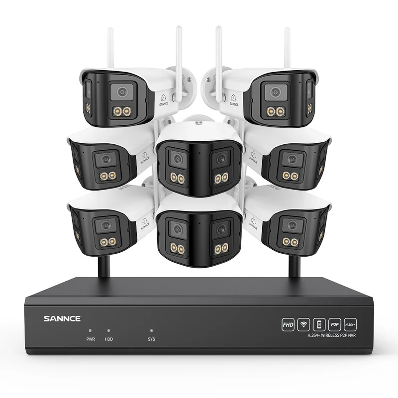 4MP 16-Channel Wireless Security Camera System, 8MP NVR, 8PCS Dual-Lens WiFi Cameras, 170° Wide View, Color Night Vision, AI Detection, Alexa