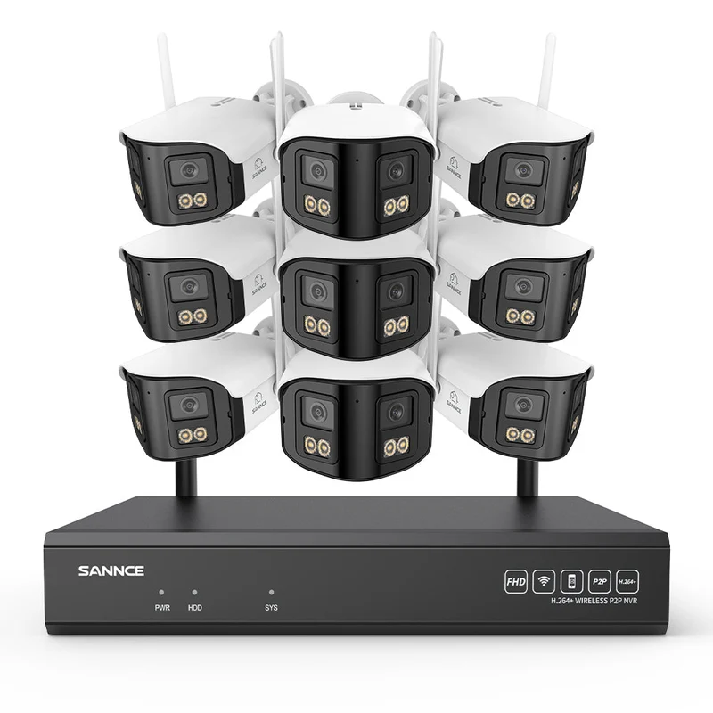 4MP 16-Channel Wireless Security Camera System, 8MP NVR, 9PCS Dual-Lens WiFi Cameras, 170° Wide View, Color Night Vision, AI Detection, Alexa