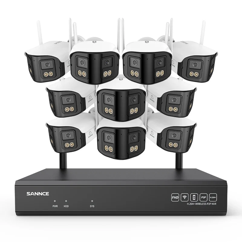 4MP 16-Channel Wireless Security Camera System, 8MP NVR, 10PCS Dual-Lens WiFi Cameras, 170° Wide View, Color Night Vision, AI Detection, Alexa