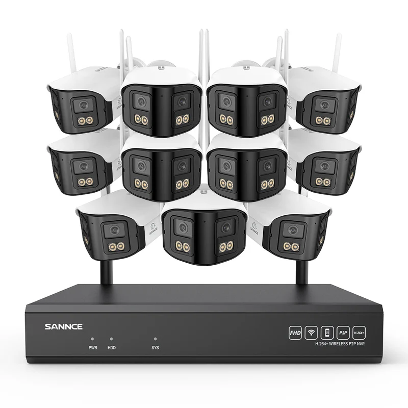 4MP 16-Channel Wireless Security Camera System, 8MP NVR, 11PCS Dual-Lens WiFi Cameras, 170° Wide View, Color Night Vision, AI Detection, Alexa