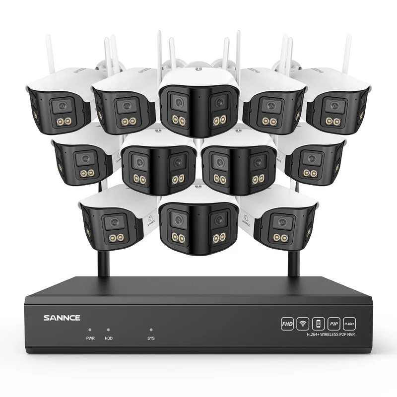 4MP 16-Channel Wireless Security Camera System, 8MP NVR, 12PCS Dual-Lens WiFi Cameras, 170° Wide View, Color Night Vision, AI Detection, Alexa