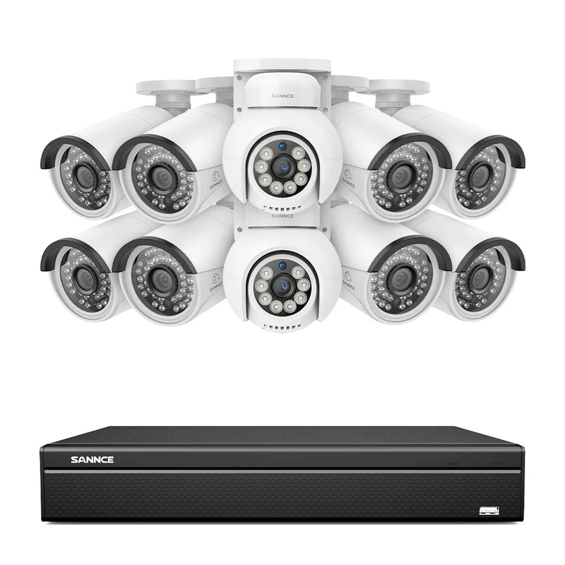 16 Channel 4K PoE Bullet & PT Security Camera System, 8MP Outdoor PoE IP Cameras, Pan & Tilt, ONVIF Supported NVR, Two-Way Audio, Smart Human/Vehicle Detection (8x IP Cameras+2x PT Cameras)