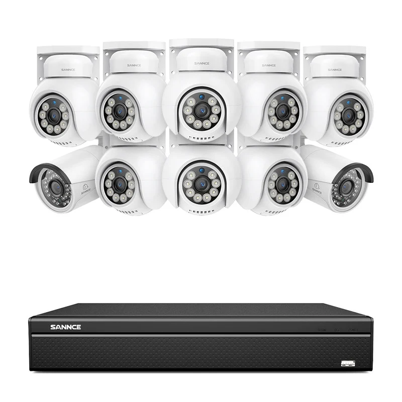 16 Channel 4K PoE Bullet & PT Security Camera System, 8MP Outdoor PoE IP Cameras, Pan & Tilt, ONVIF Supported NVR, Two-Way Audio, Smart Human/Vehicle Detection (2x IP Cameras+8x PT Cameras)