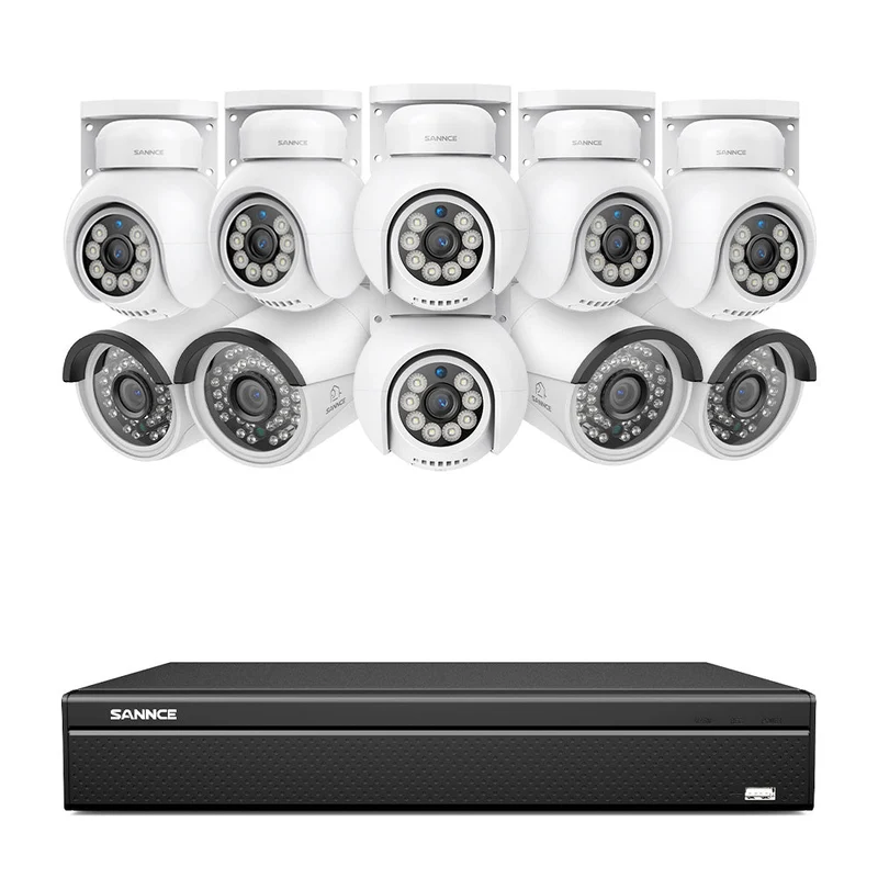 16 Channel 4K PoE Bullet & PT Security Camera System, 8MP Outdoor PoE IP Cameras, Pan & Tilt, ONVIF Supported NVR, Two-Way Audio, Smart Human/Vehicle Detection (4x IP Cameras+6x PT Cameras)