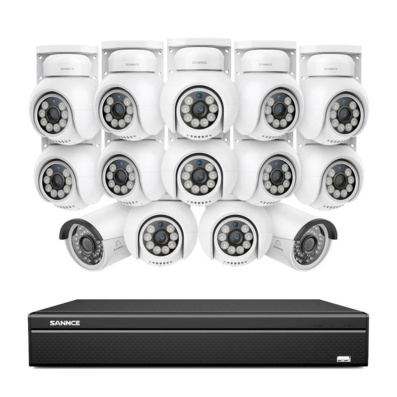 16 Channel 4K PoE Bullet & PT Security Camera System, 8MP Outdoor PoE IP Cameras, Pan & Tilt, ONVIF Supported NVR, Two-Way Audio, Smart Human/Vehicle Detection (2x IP Cameras+12x PT Cameras)