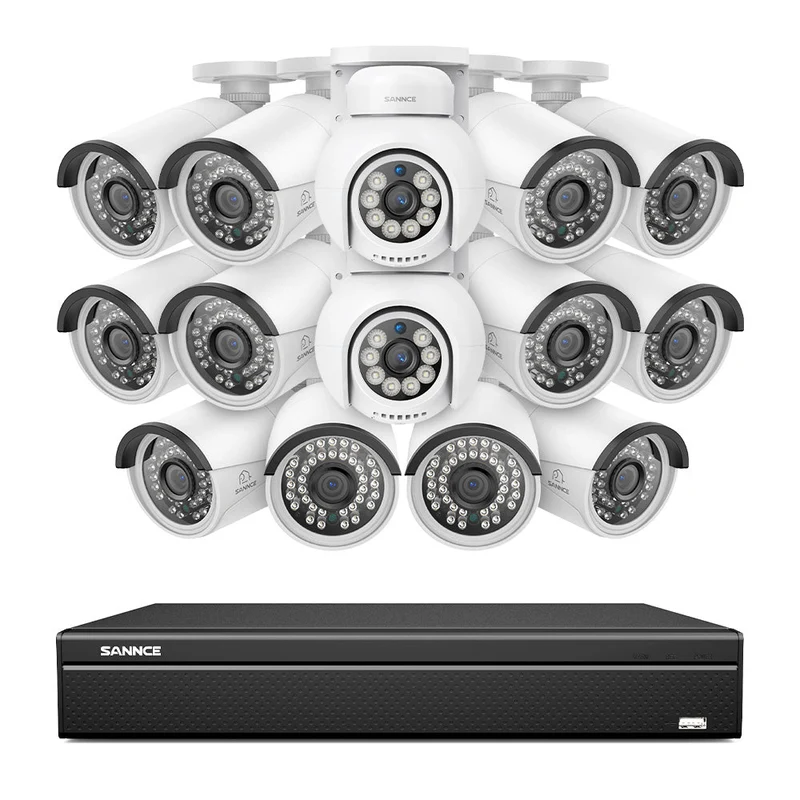 16 Channel 4K PoE Bullet & PT Security Camera System, 8MP Outdoor PoE IP Cameras, Pan & Tilt, ONVIF Supported NVR, Two-Way Audio, Smart Human/Vehicle Detection (12x IP Cameras+2x PT Cameras)