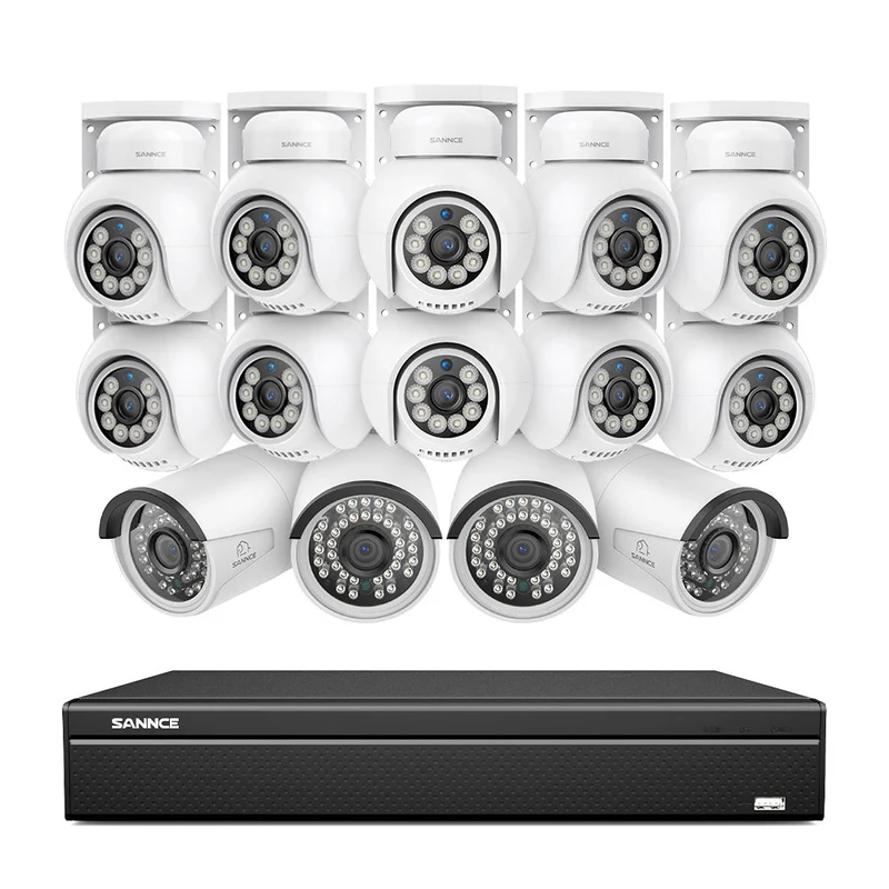 16 Channel 4K PoE Bullet & PT Security Camera System, 8MP Outdoor PoE IP Cameras, Pan & Tilt, ONVIF Supported NVR, Two-Way Audio, Smart Human/Vehicle Detection (4x IP Cameras+10x PT Cameras)