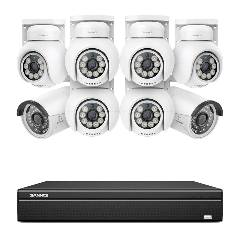 16 Channel 4K PoE Bullet & PT Security Camera System, 8MP Outdoor PoE IP Cameras, Pan & Tilt, ONVIF Supported NVR, Two-Way Audio, Smart Human/Vehicle Detection(6x PT Cameras+2x IP Cameras)