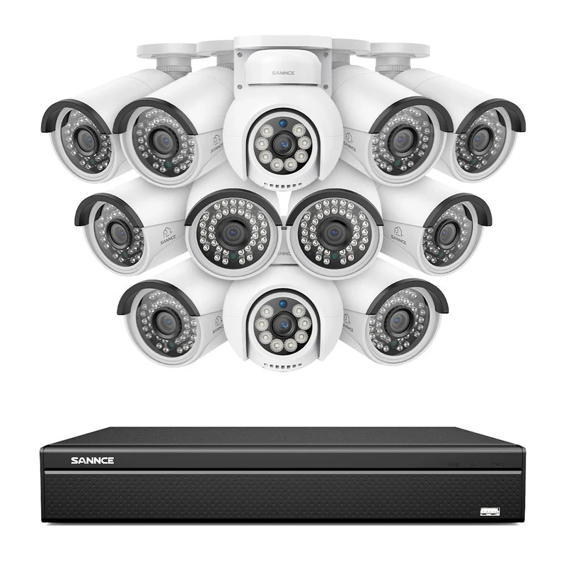 16 Channel 4K PoE Bullet & PT Security Camera System, 8MP Outdoor PoE IP Cameras, Pan & Tilt, ONVIF Supported NVR, Two-Way Audio, Smart Human/Vehicle Detection(2x PT Cameras+10x IP Cameras)