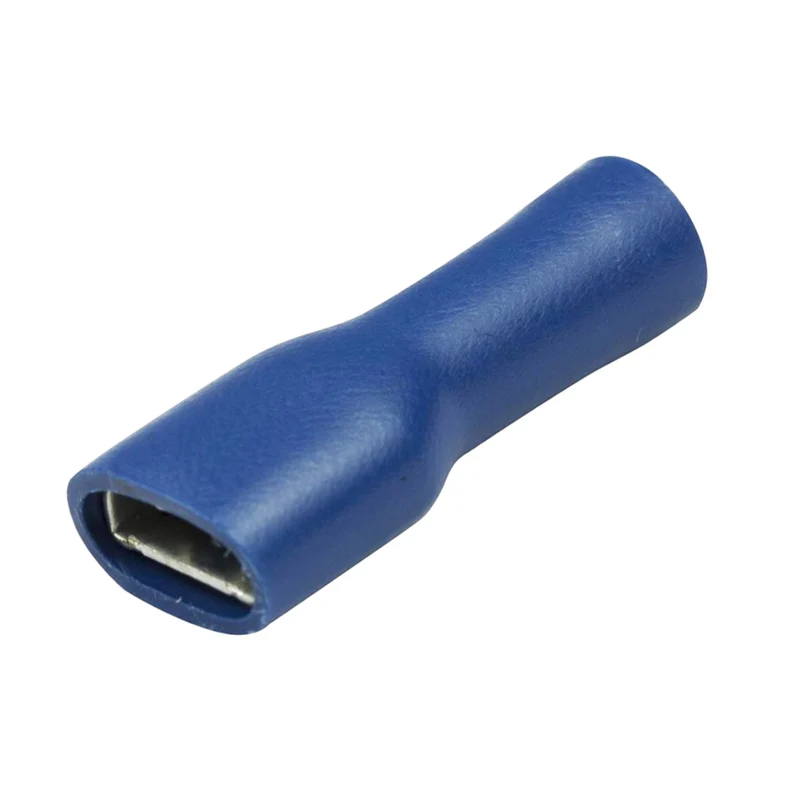 Terminales de crimpado de horquilla hembra de 6.3 mm totalmente aislados de color azul / Paquete de 100 / Los más populares