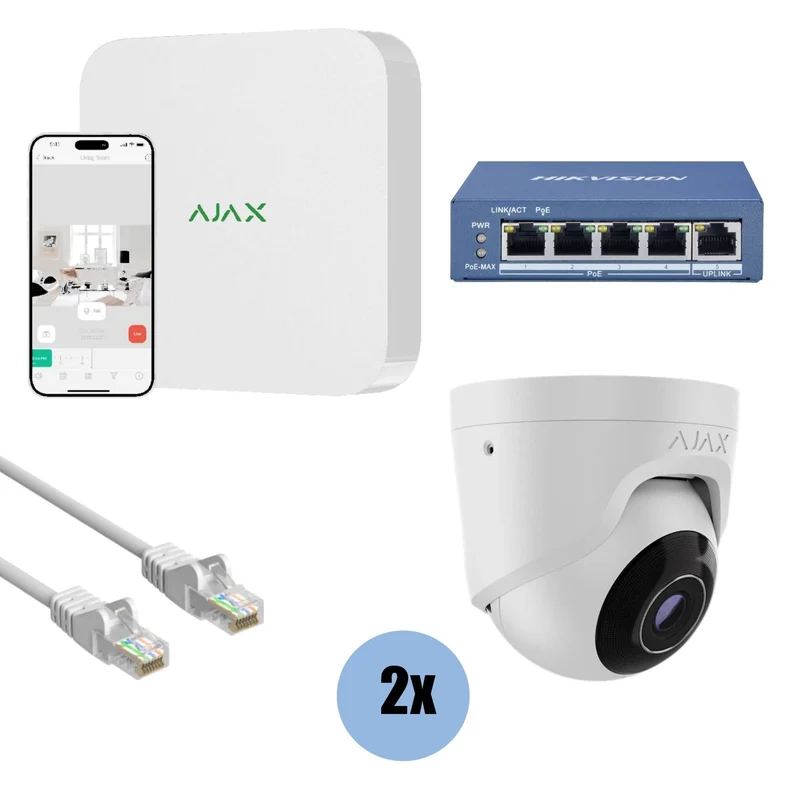 Kit de Ajax Systems con 2 cámaras de torreta, NVR y cableado