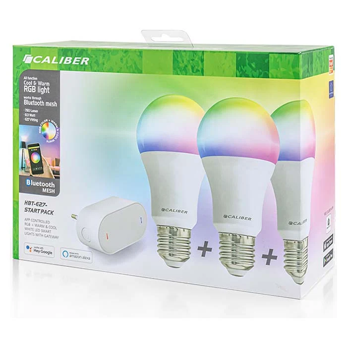 Starterpack para hogar inteligente Caliber E27, bombillas LED blancas/multicolor