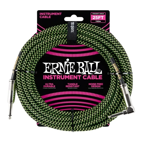 Ernie Ball 6066 Cable de Guitarras (Negro, Verde, 7,5m)