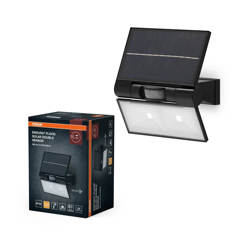 Proyectores solares para exterior OSRAM ENDURA con sensor de luz diurna y de movimiento, en gris oscuro, protección IP44, sustitutos de los proyectores halógenos