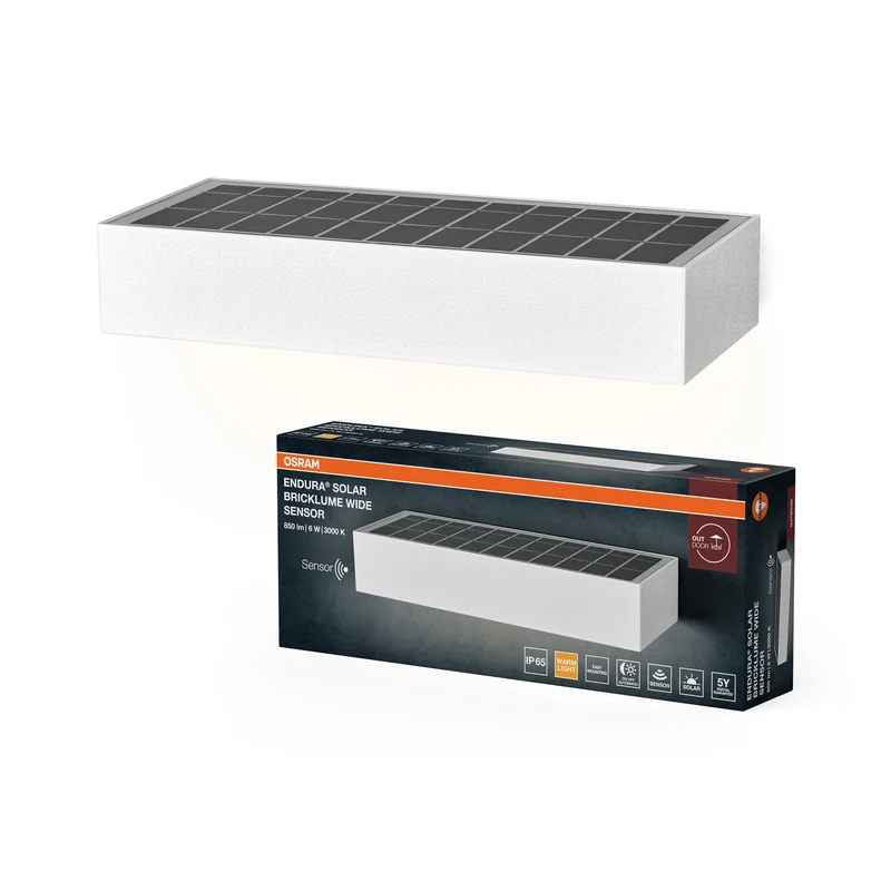 OSRAM ENDURA STYLE BRICKLUME Sensor, lámpara solar, 6 W, 850 lm, blanco, iluminación indirecta, detector de movimiento, sensor de luz diurna, clase de protección IP65, temperatura de color de 3.000 K, luz blanca cálida