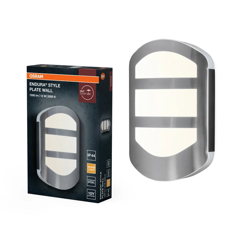 OSRAM ENDURA Style Plate Wall Aplique con un moderno acabado en acero inoxidable y luz indirecta, luminaria LED para exteriores brillante y funcional, protección IP44, ideal para iluminar entradas y fachadas