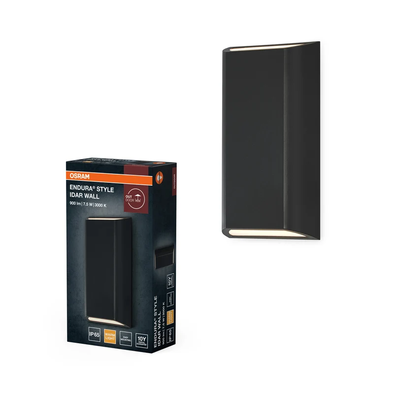 Lámpara de exterior OSRAM ENDURA STYLE IDAR WALL, 7,5 W, 340 lm, aplique, gris oscuro, clase de protección IP65, temperatura de color 3.000 K, luz blanca cálida