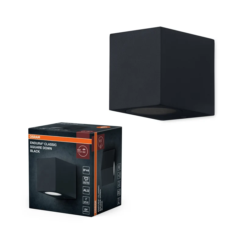 OSRAM ENDURA Classic Lámpara de pared para exterior Square Down, negra, casquillo GU10 (máx. 35 W), se puede equipar con una bombilla normal o inteligente, variante de iluminación hacia abajo o hacia arriba/abajo, clase de protección IP44