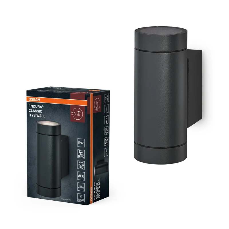 OSRAM ENDURA CLASSIC ITYS W Lámpara de exterior, aplique, GU10, gris oscuro, aluminio, instalación sencilla, difusor de cristal o PMMA, clase de protección IP65, iluminación indirecta