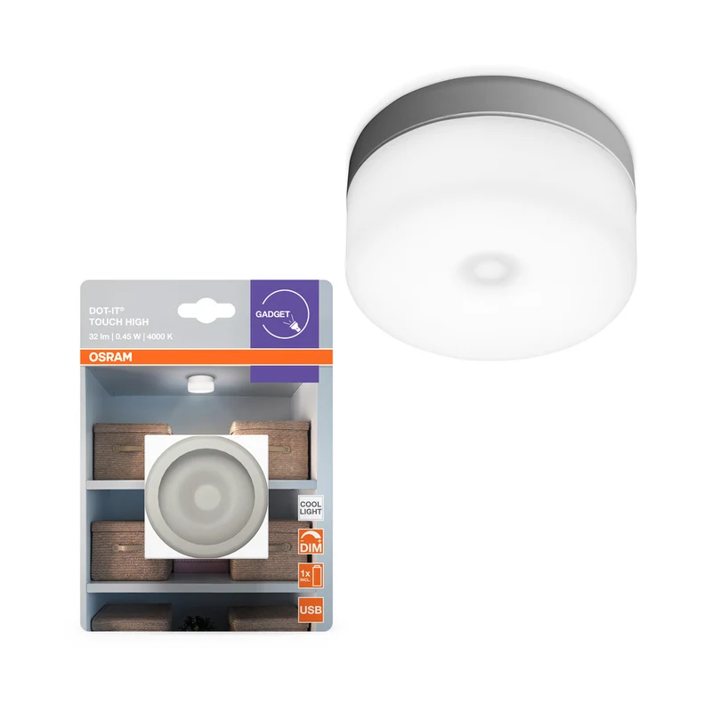Luz LED USB OSRAM DOT-it touch de alta potencia y batería para pared o armario, 0,45 W/4000 K, blanco frío
