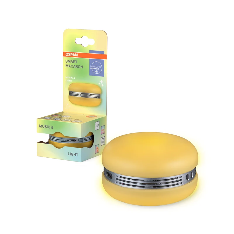 Altavoz OSRAM Bluetooth SMART+ Macaron con control de movimiento y luz LED RGB, amarillo