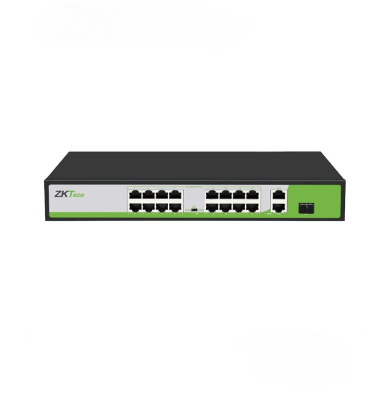 Switch PoE 16 puertos + 2puertos uplink 250 metros de distancia de transmisión PE162200C Marca: ZKteco